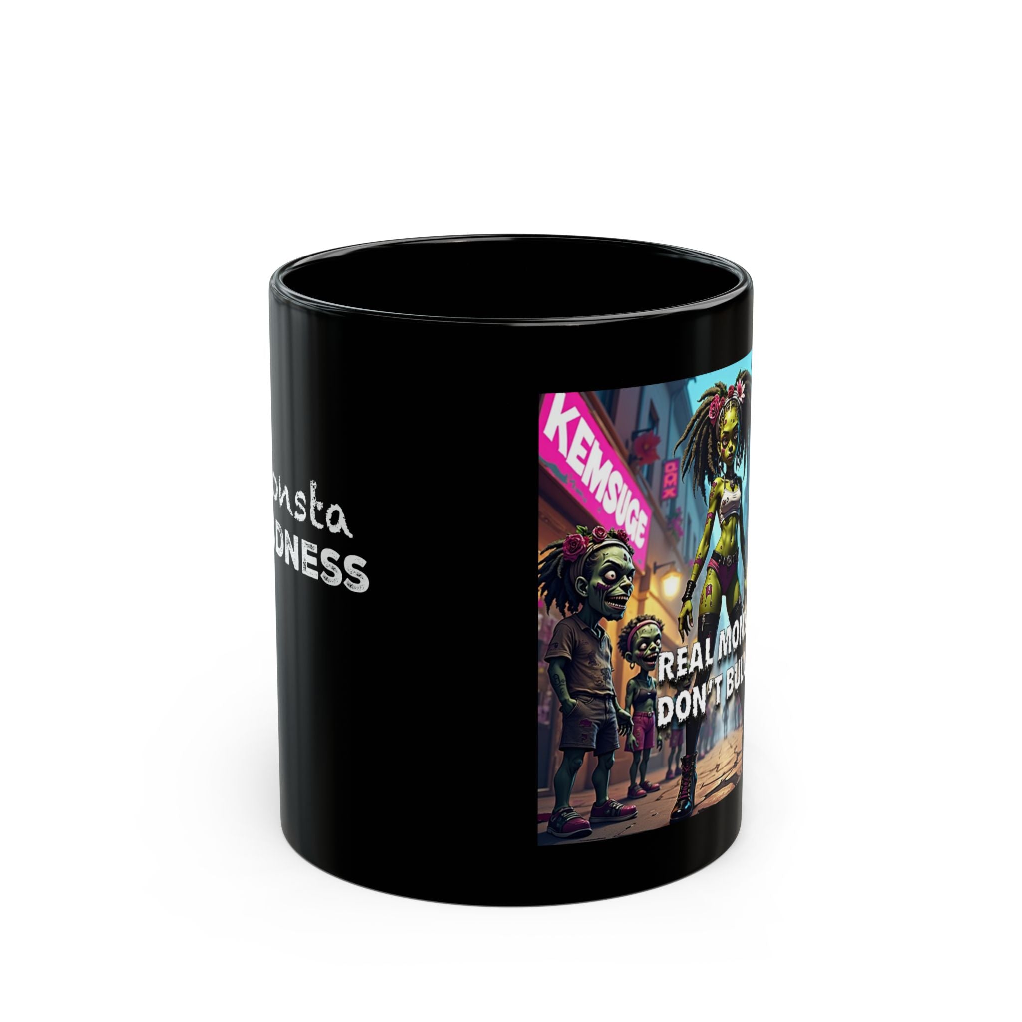 Monsta Madness Black Mug - Spooky Halloween Coffee Cup, Gift for Monster Lovers, Unique Halloween Decor, Fun Mug for Kids and Adults