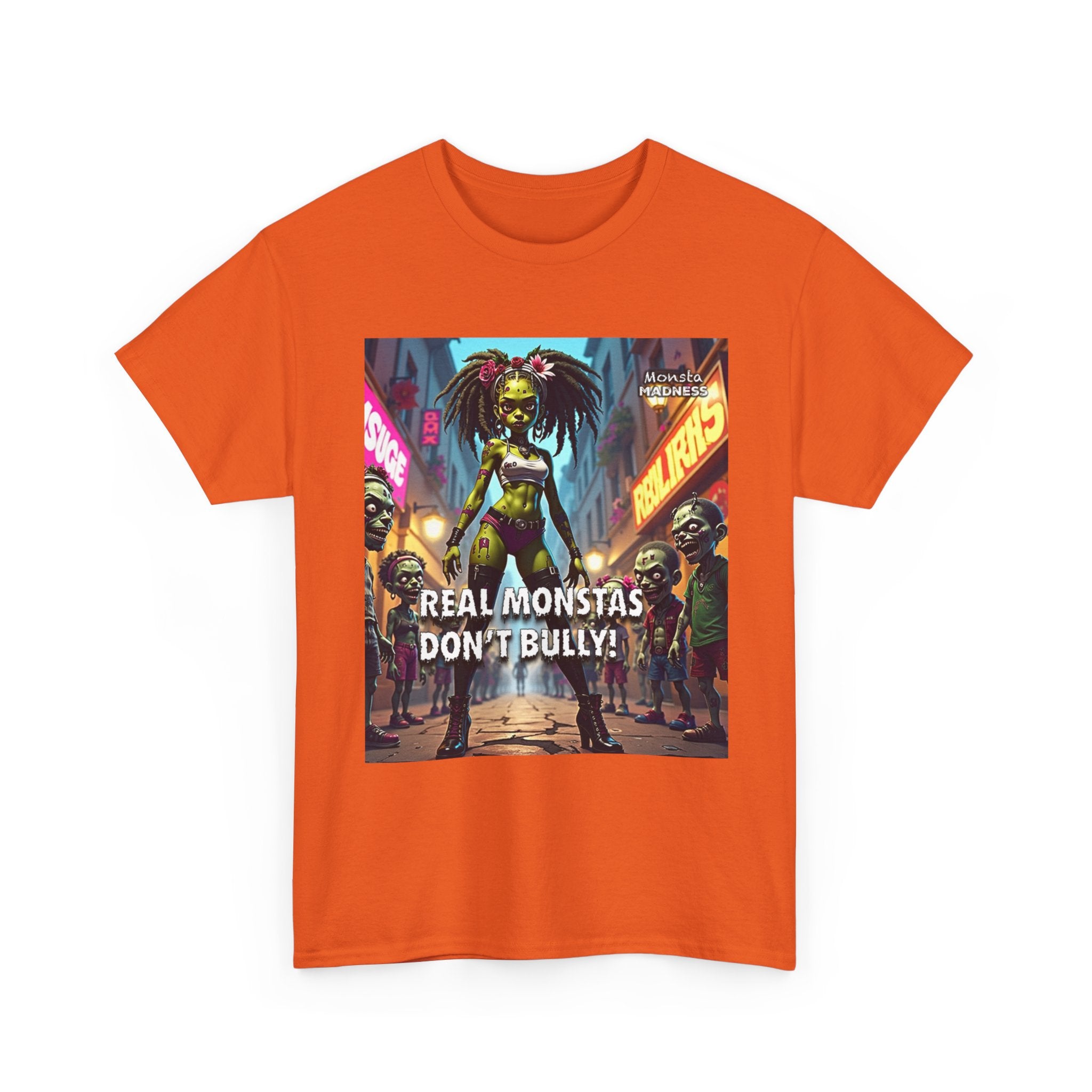 Monsta Madness Real Monstas Dont Bully Unisex Heavy Cotton Tee