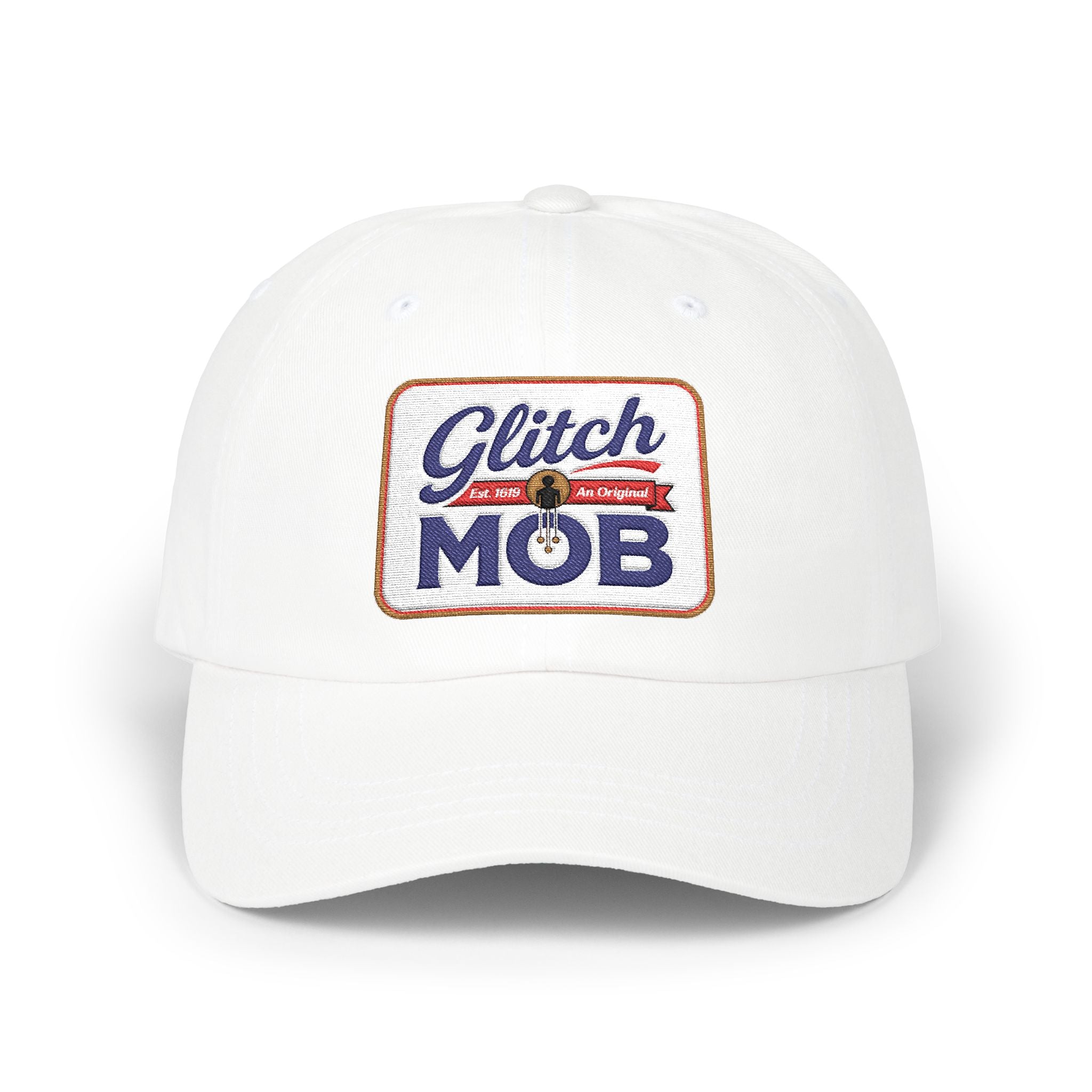 Glitch Mob Embroidered Classic Dad Cap — White Logo Baseball Hat